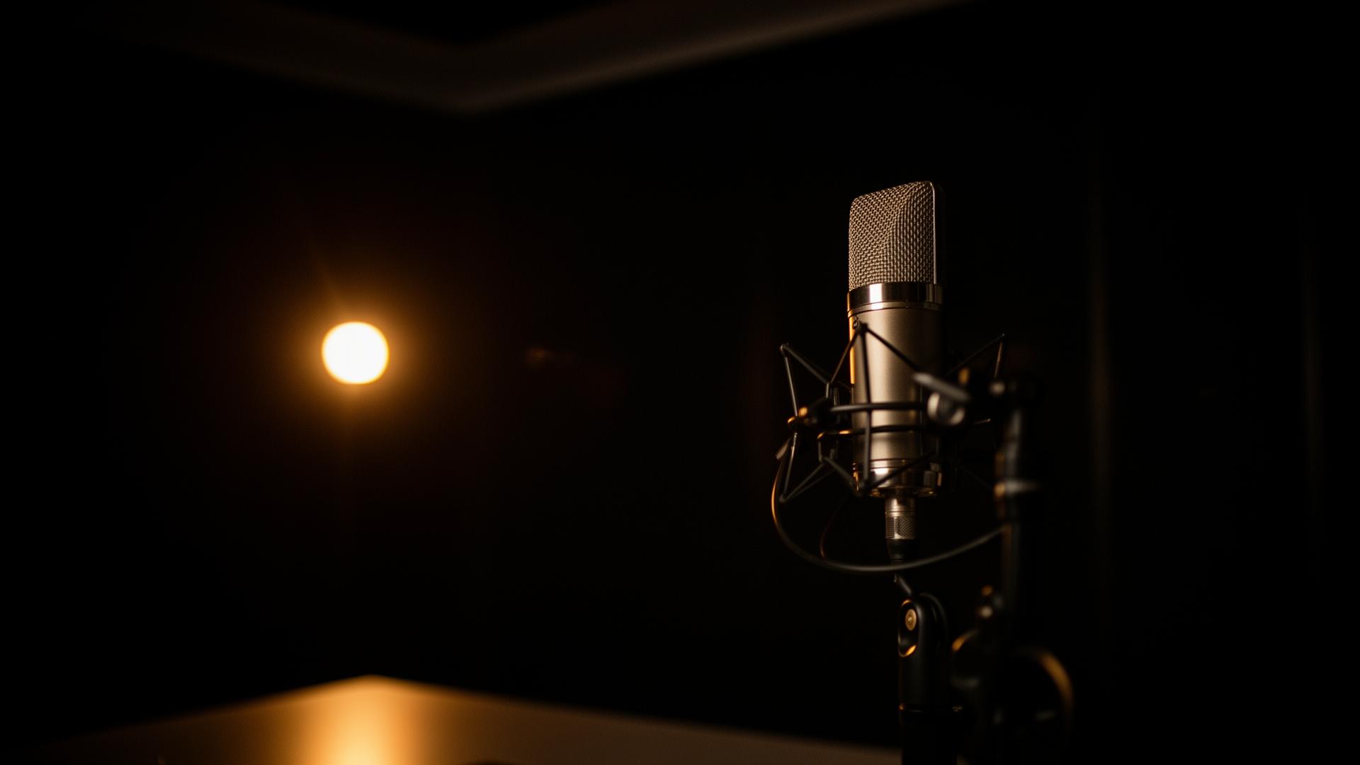 Microfone em estúdio com luz cinematográfica